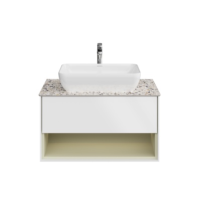 Тумба Plaza Modern/Плаза Модерн подвесная 80, нажимное открывание, 1 ящик, подсветка, белая матовая+шалфей Тумба Plaza Modern/Плаза Модерн подвесная 80, нажимное открывание, 1 ящик, подсветка, белая матовая+шалфей