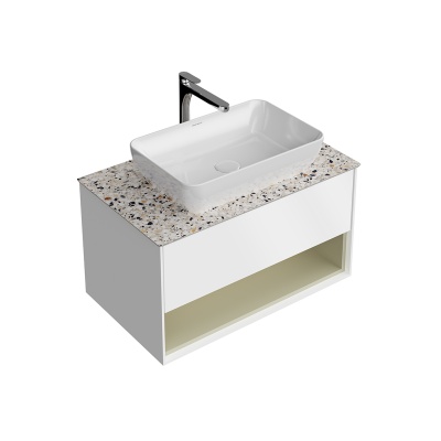 Тумба Plaza Modern/Плаза Модерн подвесная 80, нажимное открывание, 1 ящик, подсветка, белая матовая+шалфей Тумба Plaza Modern/Плаза Модерн подвесная 80, нажимное открывание, 1 ящик, подсветка, белая матовая+шалфей