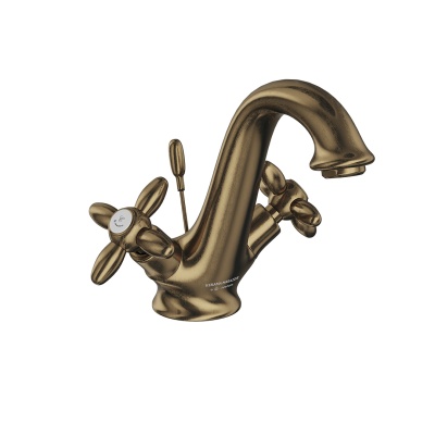 Смеситель для раковины Muse/Муза вентильный с донным клапаном, потертая бронза Смеситель для раковины Muse/Муза вентильный с донным клапаном, потертая бронза