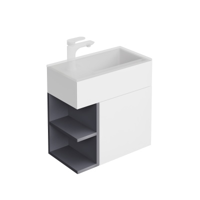 Тумба Lato/Лато подвесная 50 см, дверца с нажимным открыванием + полочки, утренний серый, серый пыльный матовый Тумба Lato/Лато подвесная 50 см, дверца с нажимным открыванием + полочки, утренний серый, серый пыльный матовый