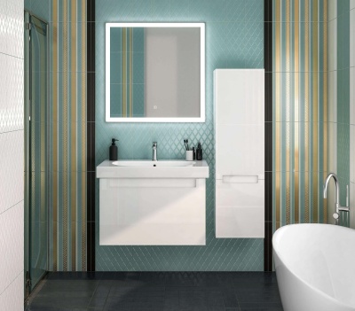 Тумба Buongiorno Plus/Бонджорно Плюс подвесная с ящиками 80, белая глянцевая-дуб Кантри