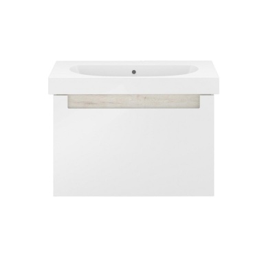 Тумба Buongiorno Plus/Бонджорно Плюс подвесная с ящиками 80, белая глянцевая-дуб Кантри