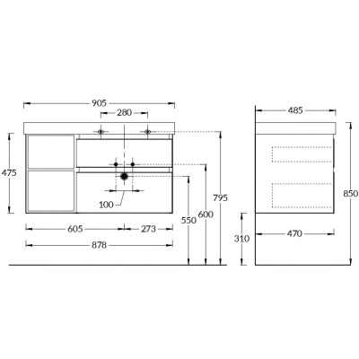 Тумба Cubo/Кубо правая подвесная с ящиками 90, лимо матовая-древесная Тумба Cubo/Кубо правая подвесная с ящиками 90, лимо матовая-древесная