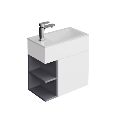 Тумба Lato/Лато подвесная 50 см, дверца с нажимным открыванием + полочки, утренний серый, серый пыльный матовый Тумба Lato/Лато подвесная 50 см, дверца с нажимным открыванием + полочки, утренний серый, серый пыльный матовый