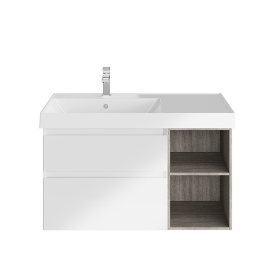 Тумба Cubo/Кубо левая подвесная с ящиками 90, белая матовая-древесная Тумба Cubo/Кубо левая подвесная с ящиками 90, белая матовая-древесная