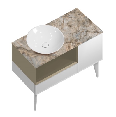 Тумба Cono/Коно подвесная с открытой полкой и ящиками 97, белая матовая-лимо Тумба Cono/Коно подвесная с открытой полкой и ящиками 97, белая матовая-лимо