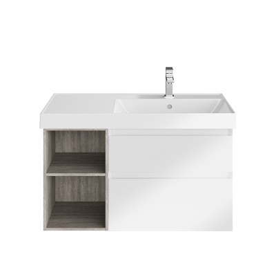 Тумба Cubo/Кубо правая подвесная с ящиками 90, белая матовая-древесная Тумба Cubo/Кубо правая подвесная с ящиками 90, белая матовая-древесная