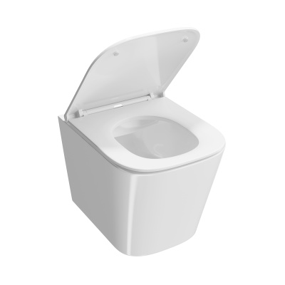 Унитаз Cubo/Кубо подвесной безободковый с крепежом и сиденьем, белый глянцевый
