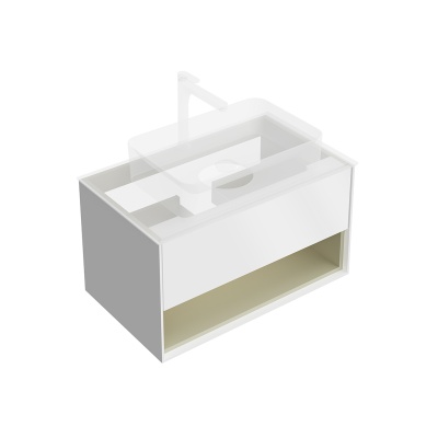 Тумба Plaza Modern/Плаза Модерн подвесная 80, нажимное открывание, 1 ящик, подсветка, белая матовая+шалфей Тумба Plaza Modern/Плаза Модерн подвесная 80, нажимное открывание, 1 ящик, подсветка, белая матовая+шалфей