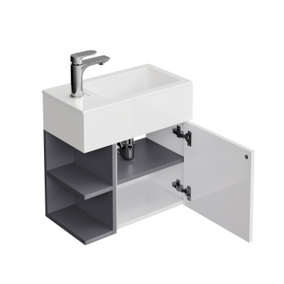 Тумба Lato/Лато подвесная 50 см, дверца с нажимным открыванием + полочки, утренний серый, серый пыльный матовый Тумба Lato/Лато подвесная 50 см, дверца с нажимным открыванием + полочки, утренний серый, серый пыльный матовый