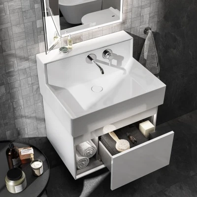 Раковина LOGICA M мебельная\подвесная cо встроенным смесителем 65, белая глянцевая Раковина LOGICA M мебельная\подвесная cо встроенным смесителем 65, белая глянцевая