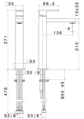 Смеситель для раковины FUTURA однорычажный высокий без донного клапана 3/8, матовый черный Смеситель для раковины FUTURA однорычажный высокий без донного клапана 3/8, матовый черный