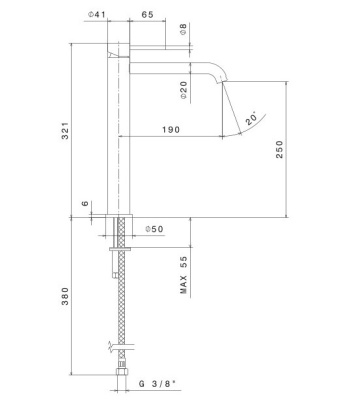 Смеситель для раковины ETERNA, высокий, без донного клапана, нержавеющая сталь