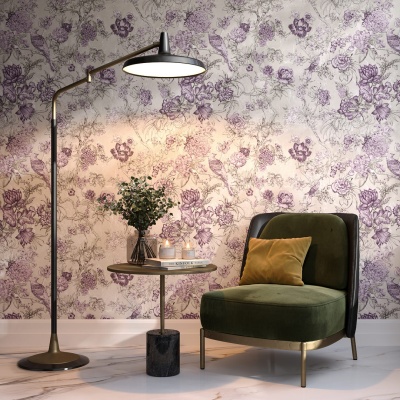 Обои виниловые Азулежу мотив, бежево-фиолетовый