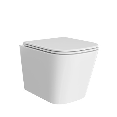 Унитаз CUBO подвесной безободковый с крепежом и сиденьем, белый глянцевый