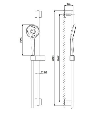 Душевая стойка FUTURA c ручной круглой лейкой и шлангом, без выхода для подачи воды, хром Душевая стойка FUTURA c ручной круглой лейкой и шлангом, без выхода для подачи воды, хром