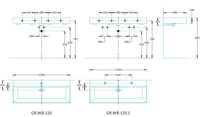 Раковина GRANDE мебельная\подвесная 120 c двумя отверстиями под смесители, белая глянцевая