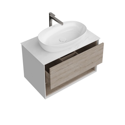 Тумба PLAZA Modern подвесная с ящиком и полкой 80, дуб Орегон Тумба PLAZA Modern подвесная с ящиком и полкой 80, дуб Орегон