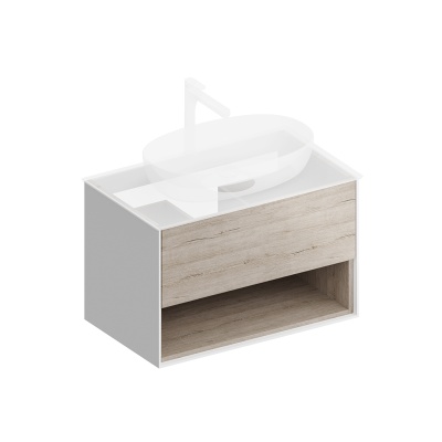 Тумба PLAZA Modern подвесная с ящиком и полкой 80, дуб Орегон Тумба PLAZA Modern подвесная с ящиком и полкой 80, дуб Орегон