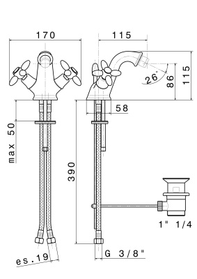 Смеситель для биде MUSE вентильный с донным клапаном, хром глянец