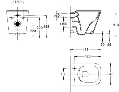 Унитаз CUBO подвесной безободковый с крепежом и сиденьем, белый глянцевый