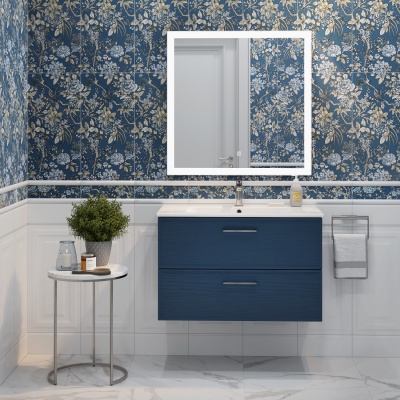 Зеркало с LED-подсветкой 80, белое глянцевое