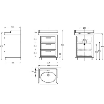 Тумба POMPEI напольная с ящиками 60, белая глянцевая Тумба POMPEI напольная с ящиками 60, белая глянцевая