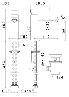 Смеситель для биде FUTURA однорычажный с донным клапаном, матовый черный Смеситель для биде FUTURA однорычажный с донным клапаном, матовый черный