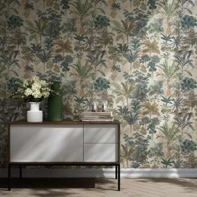 Обои виниловые Оазис мотив, тёмный зелёный
