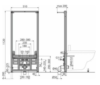 Инсталляция для биде, высота 112 см