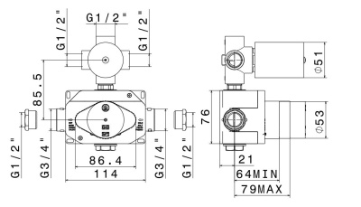 Универсальная внутренняя часть для термостатического смесителя на три потока для душа Универсальная внутренняя часть для термостатического смесителя на три потока для душа
