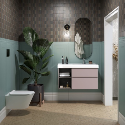 Раковина CUBO правая подвесная/мебельная 90, белая глянцевая